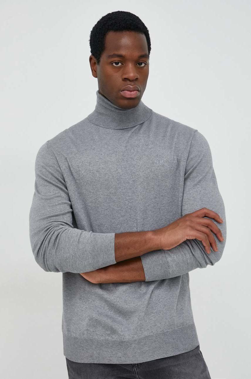 La Martina pulover din amestec de lana barbati, culoarea gri, light, cu guler amestec imagine 2022