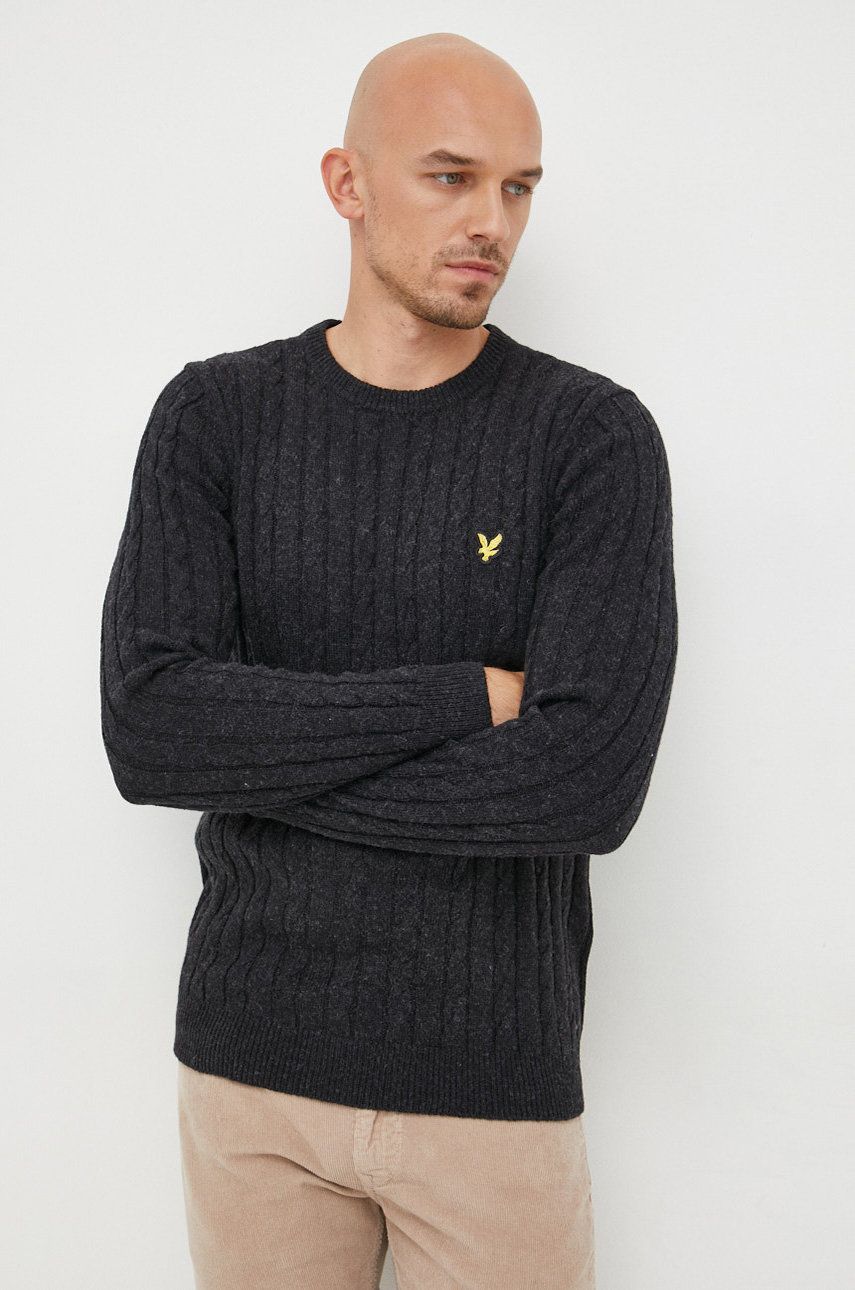 Lyle & Scott Pulover Din Amestec De Lana Barbati, Culoarea Negru, Light