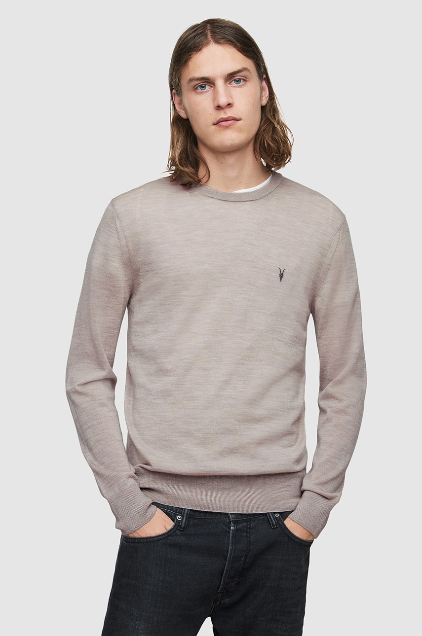 

Пуловер AllSaints мъжки в сиво от лека материя, Сив