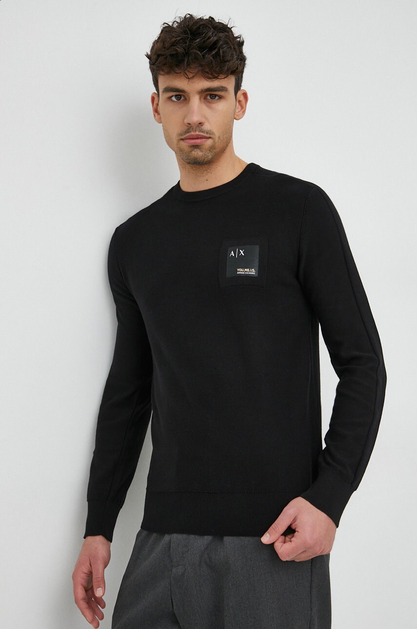 Armani Exchange pulover de bumbac barbati, culoarea negru, light