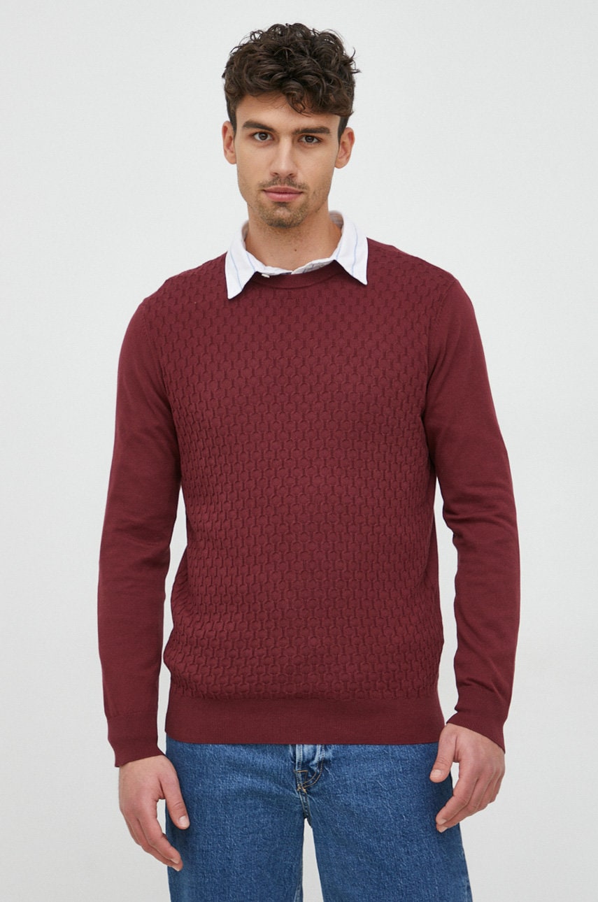 Armani Exchange pulover de bumbac barbati, culoarea bordo, light