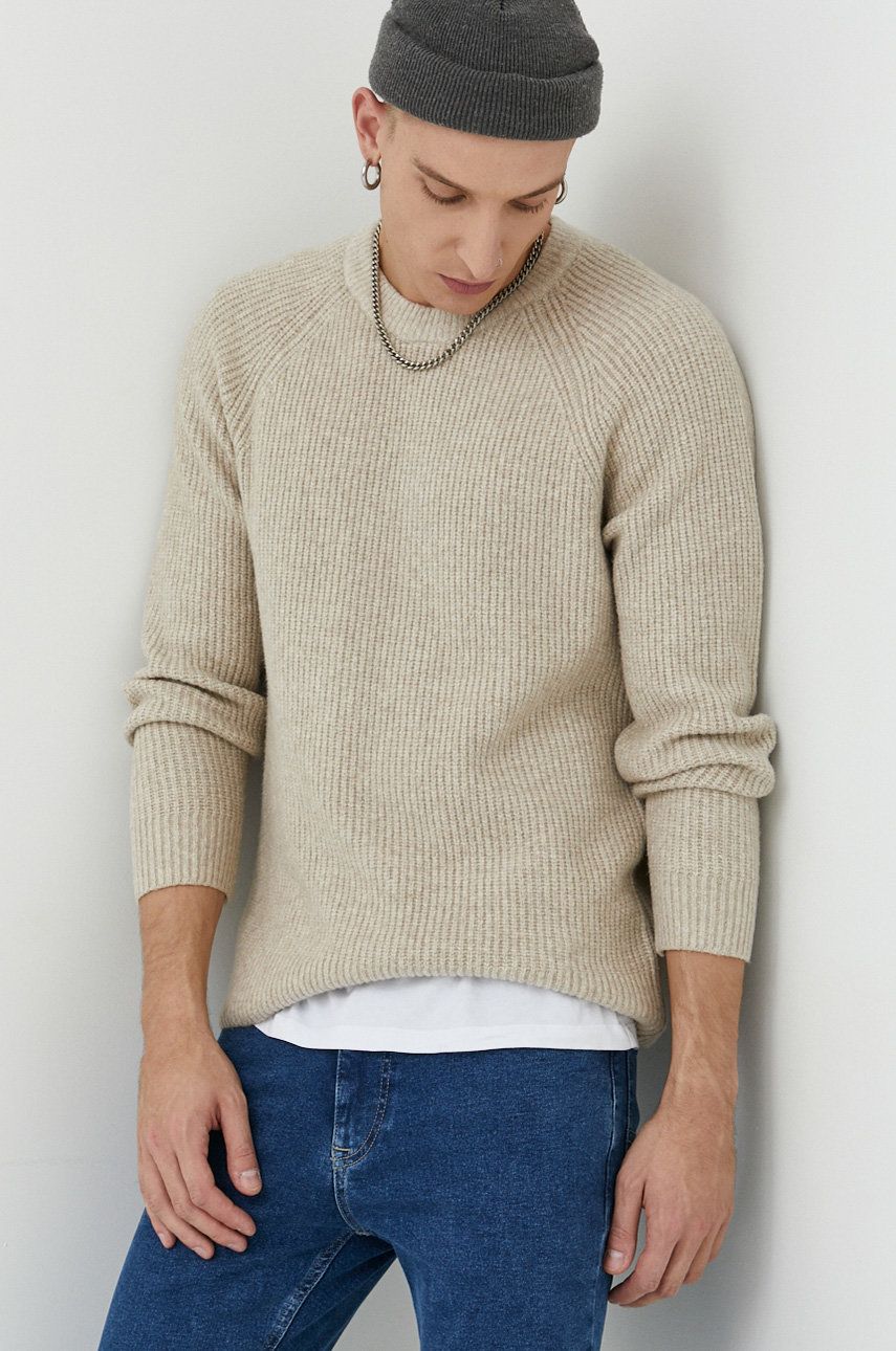 Abercrombie & Fitch pulover barbati, culoarea bej, Abercrombie imagine 2022