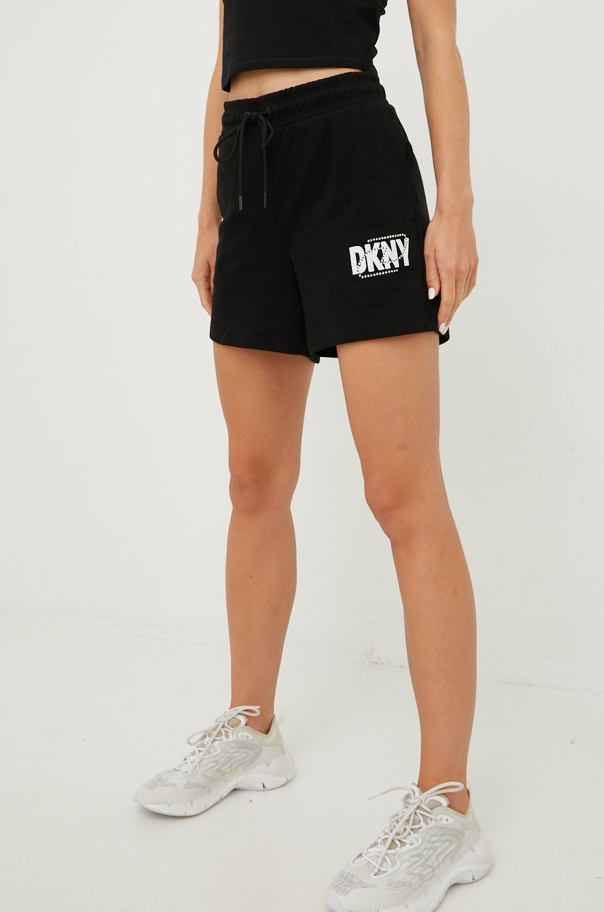 

Къси панталони Dkny в черно с апликация с висока талия, Черен