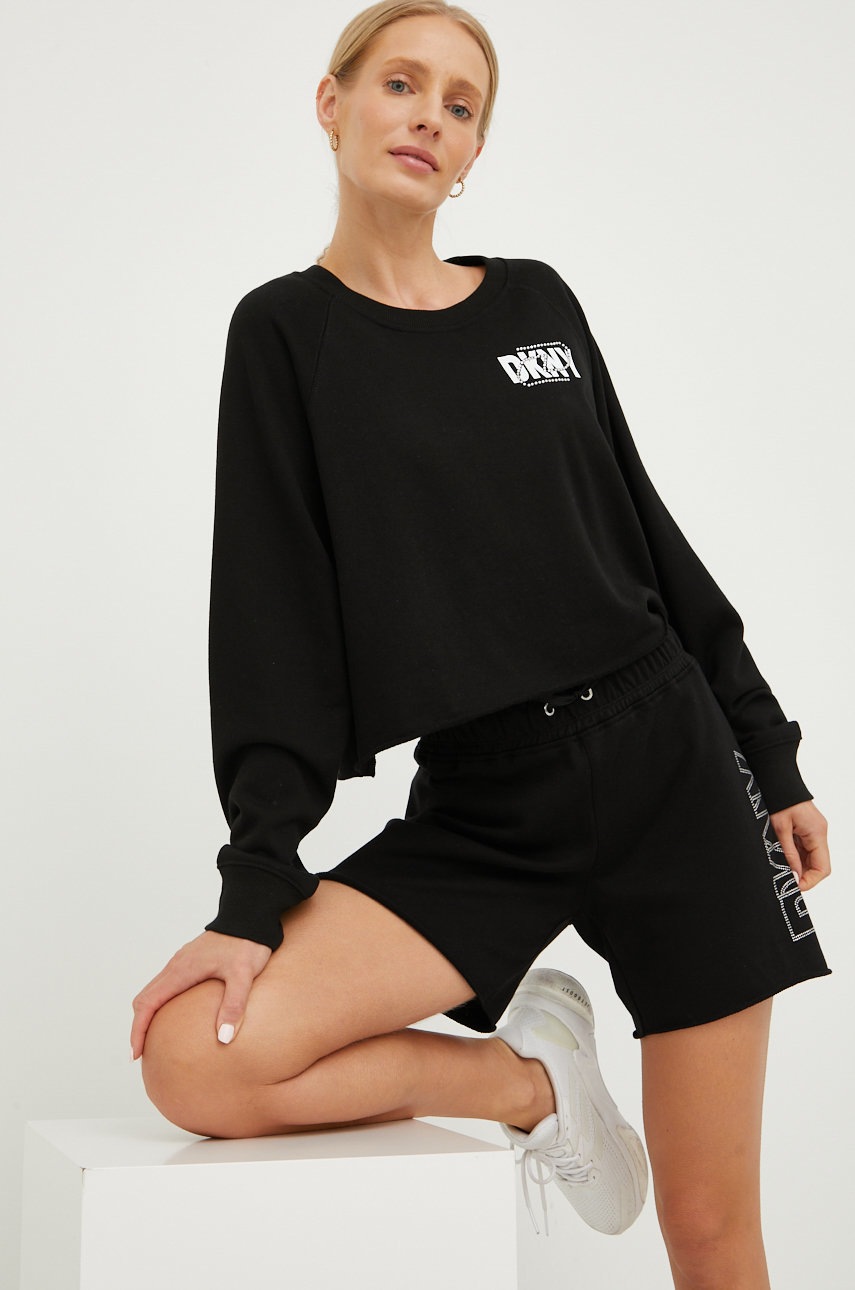 

Шорти Dkny жіночі колір чорний з аплікацією середня посадка