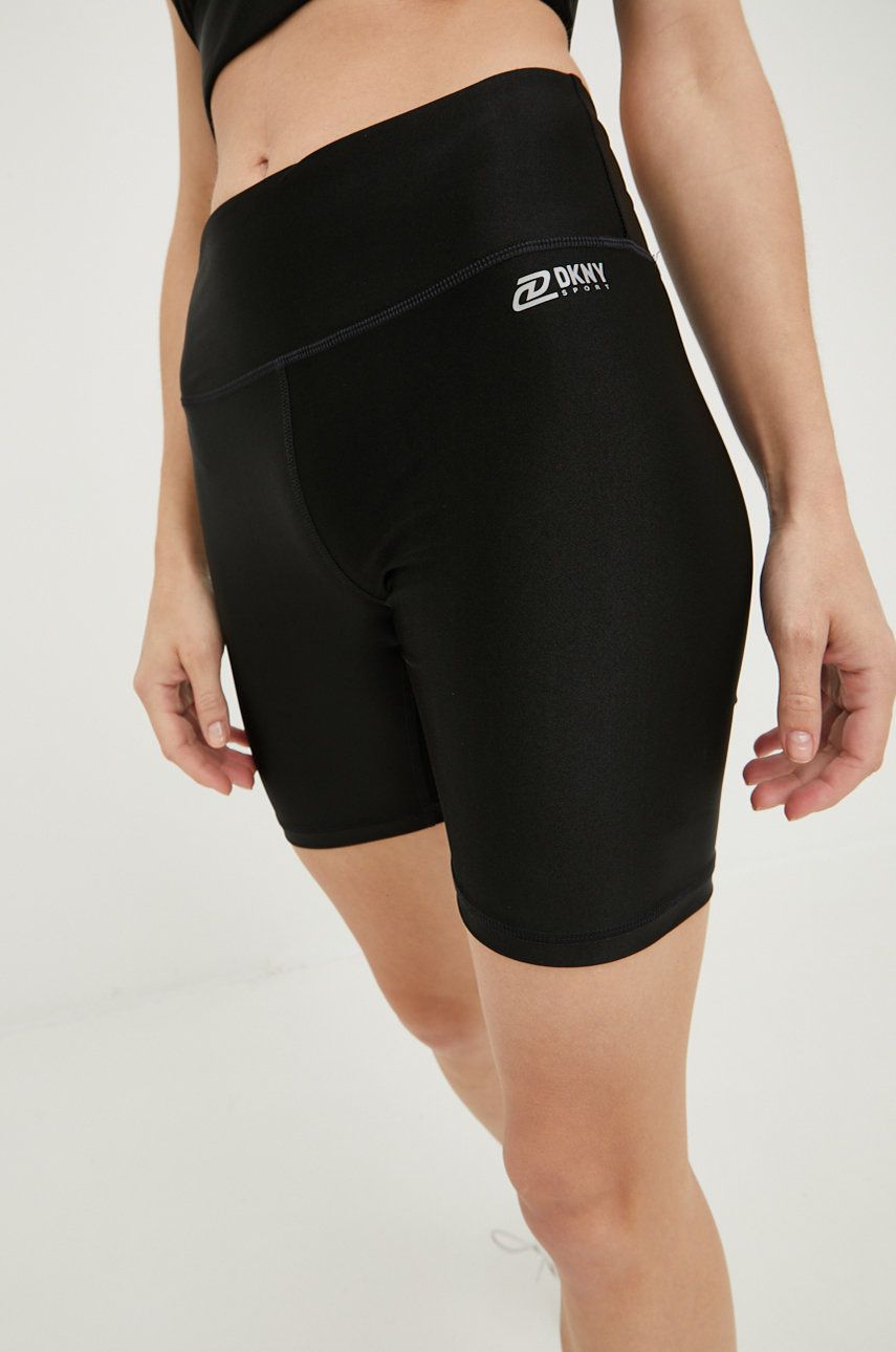 Krátke nohavice - Šortky Dkny dámske, čierna farba, jednofarebné, vysoký pás