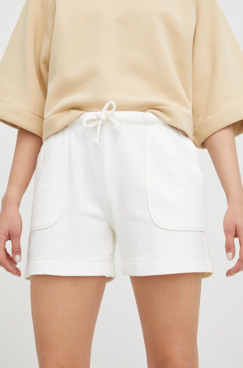 Marc O'Polo szorty bawełniane damskie kolor biały gładkie high waist
