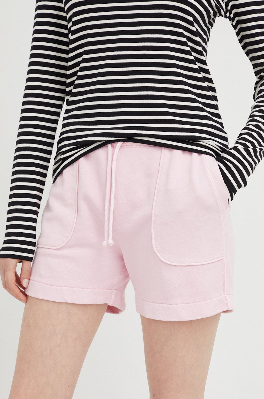 Marc O'Polo szorty bawełniane damskie kolor różowy gładkie high waist