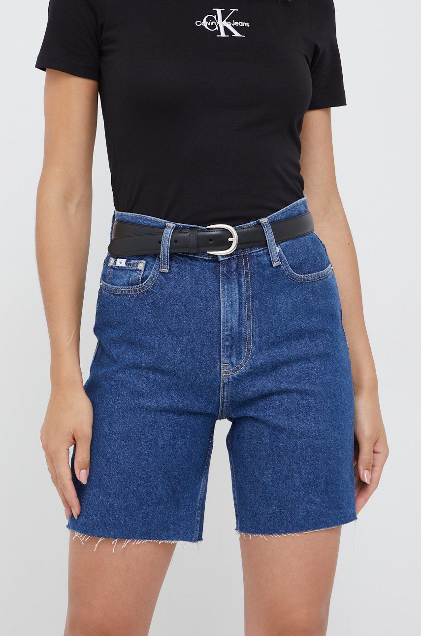 Calvin Klein Jeans szorty jeansowe J20J219199.9BYY damskie kolor granatowy gładkie high waist