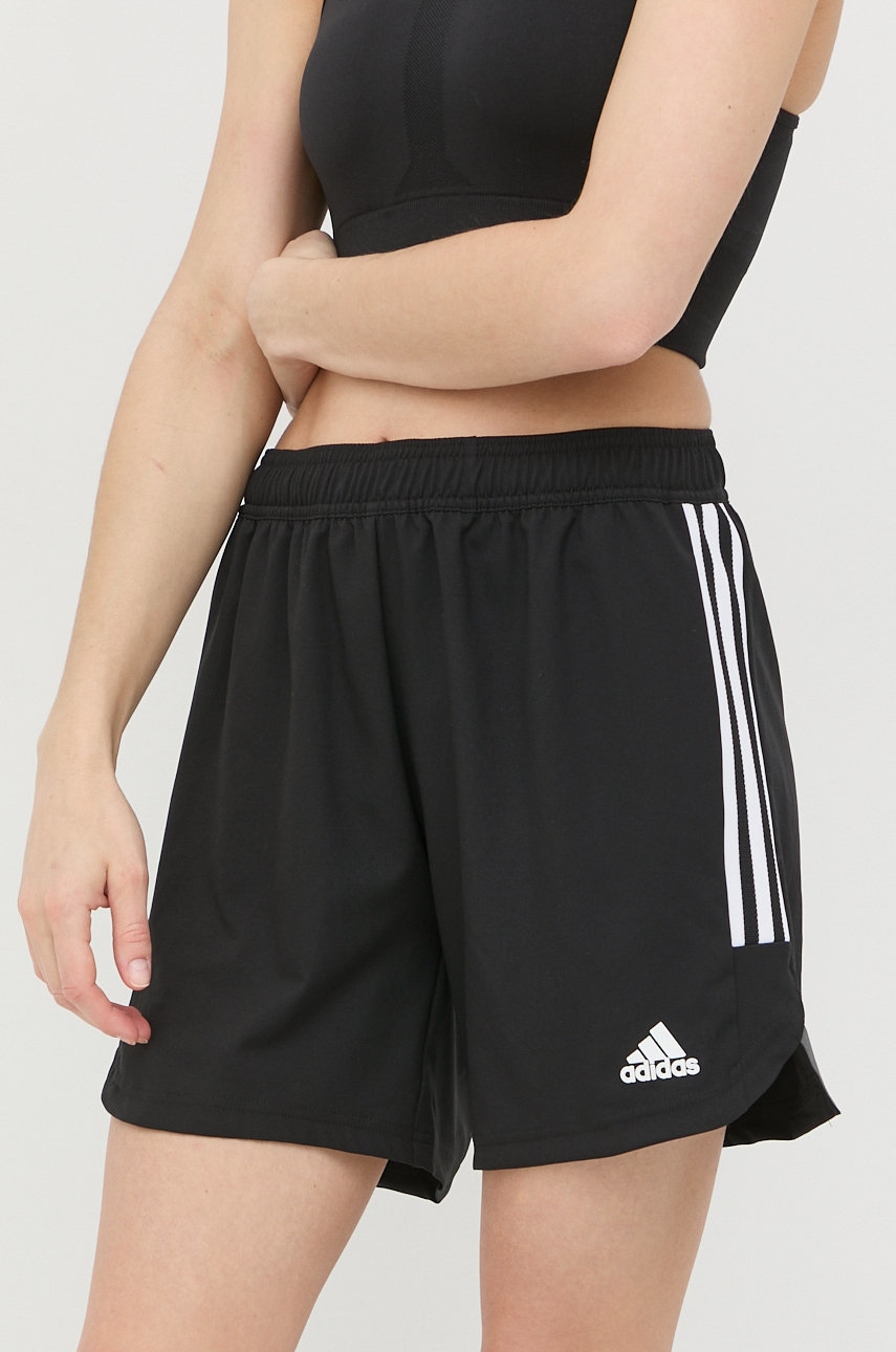 adidas Performance pantaloni scurți de antrenament Condivo 22 femei, culoarea negru, cu imprimeu, high waist