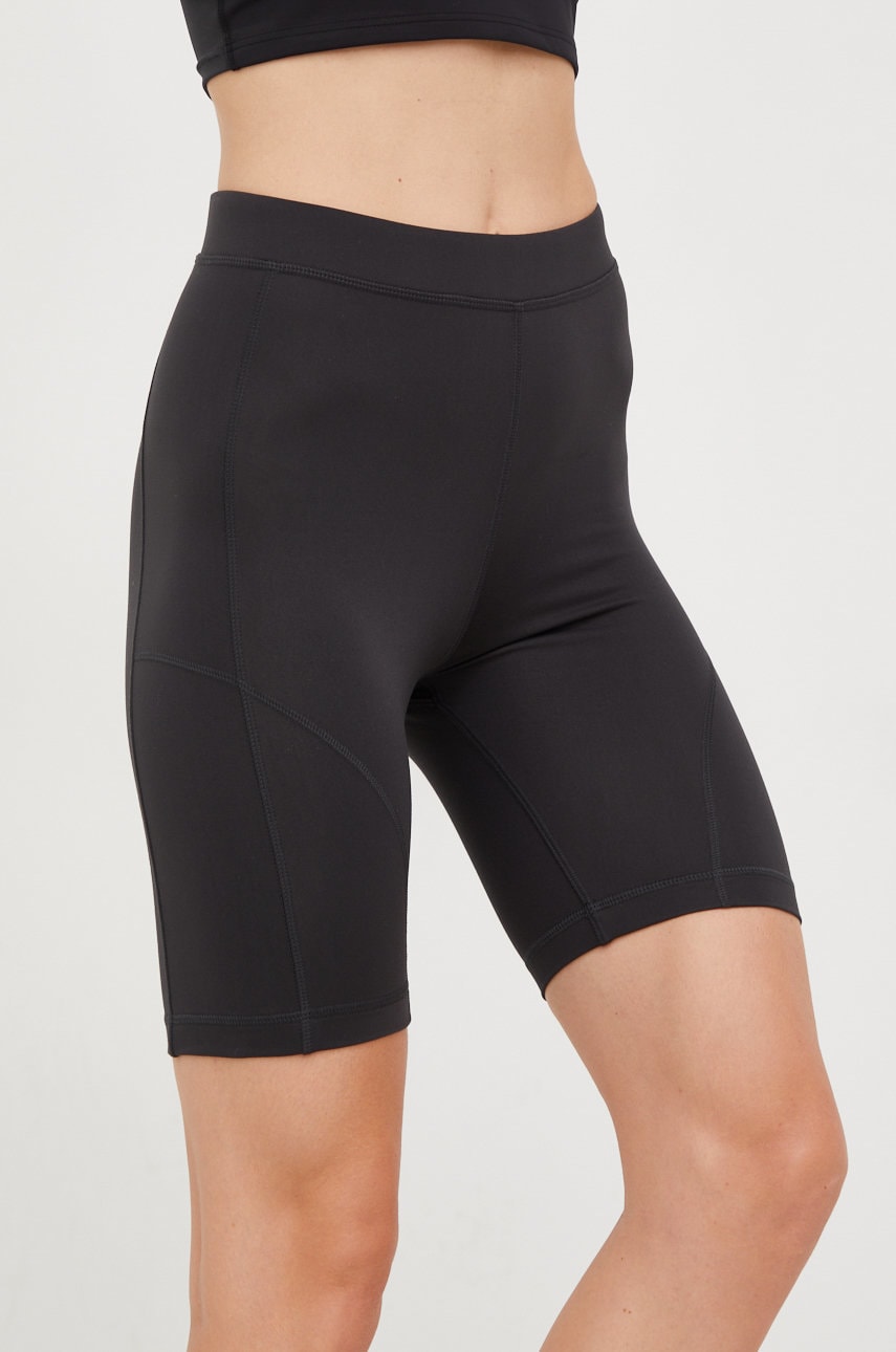 Reebok pantaloni scurți de antrenament meet you there femei, culoarea negru, neted, high waist