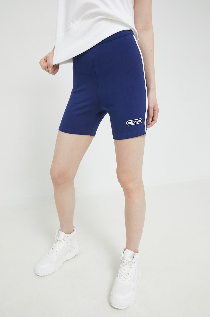 E-shop Kraťasy adidas Originals dámské, tmavomodrá barva, s aplikací, high waist