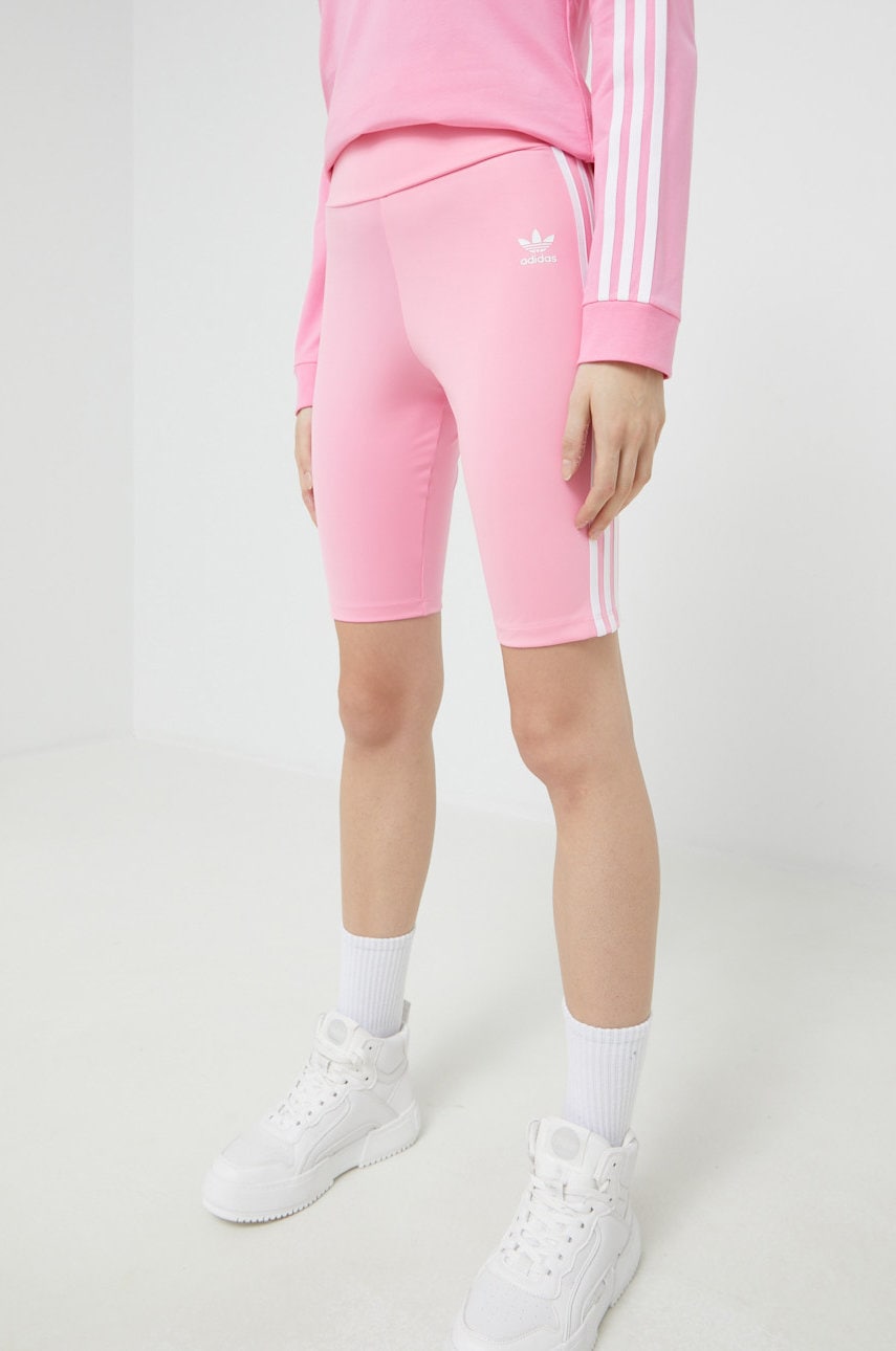 Levně Kraťasy adidas Originals dámské, růžová barva, s aplikací, high waist