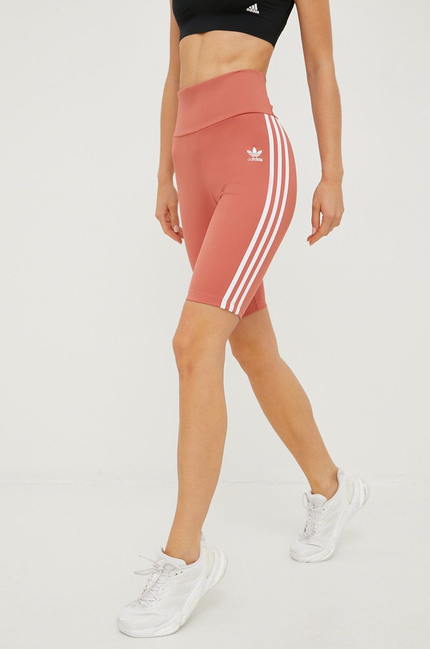 Adidas Originals Pantaloni Scurți Femei, Culoarea Portocaliu, Cu Imprimeu, High Waist HL6770-MAGEAR