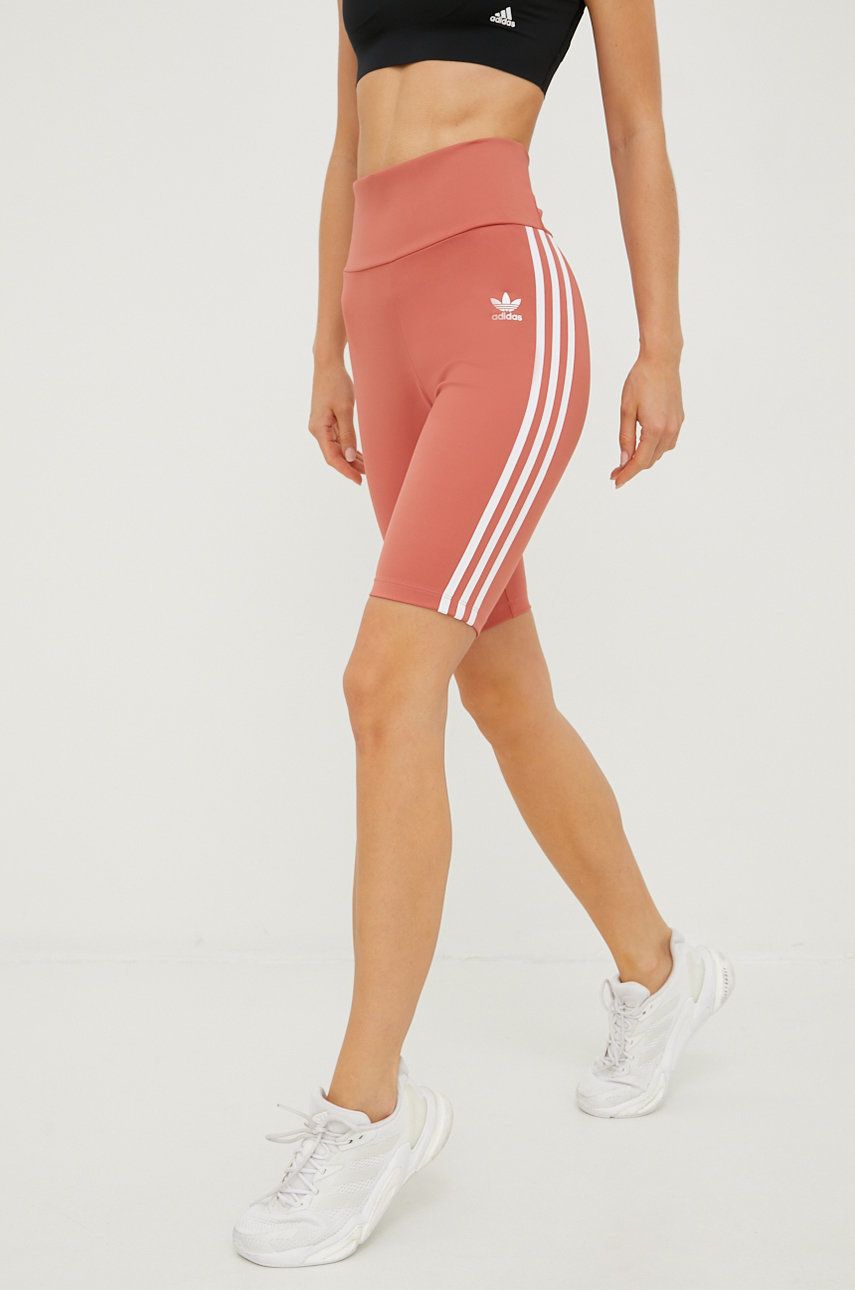 Adidas Originals Pantaloni Scurti Femei, Culoarea Portocaliu, Cu Imprimeu, High Waist Hl6770-magear