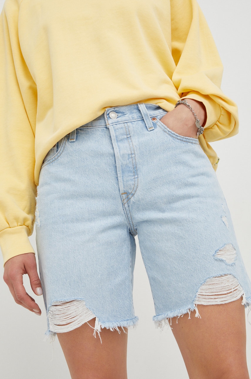 

Дънкови къси панталони Levi's с изчистен дизайн с висока талия, Син
