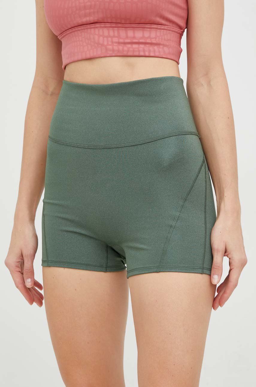 adidas Performance pantaloni scurți de yoga Studio Lux Fire femei, culoarea verde, neted, high waist