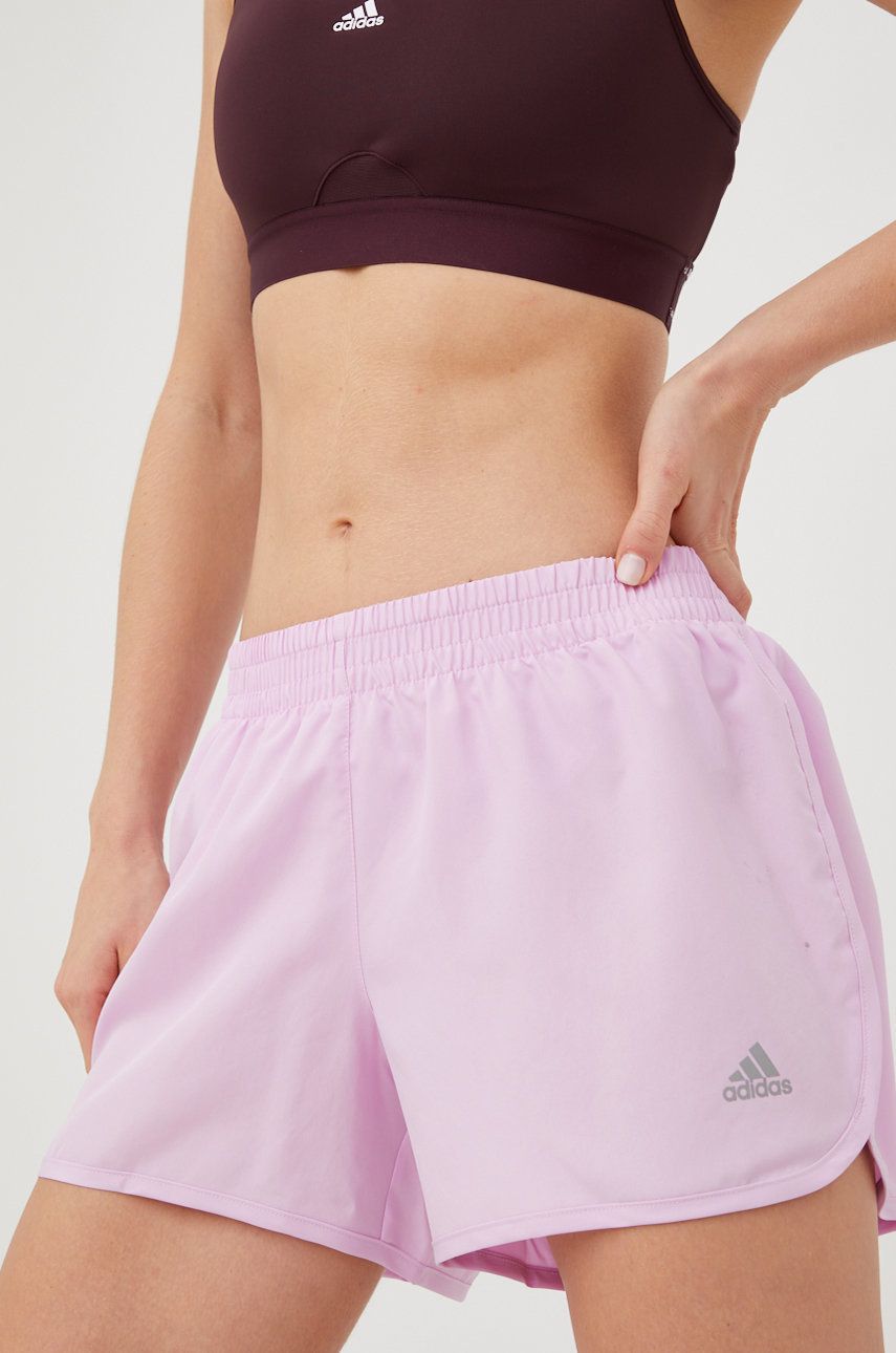 Adidas Performance szorty do biegania damskie kolor fioletowy gładkie medium waist