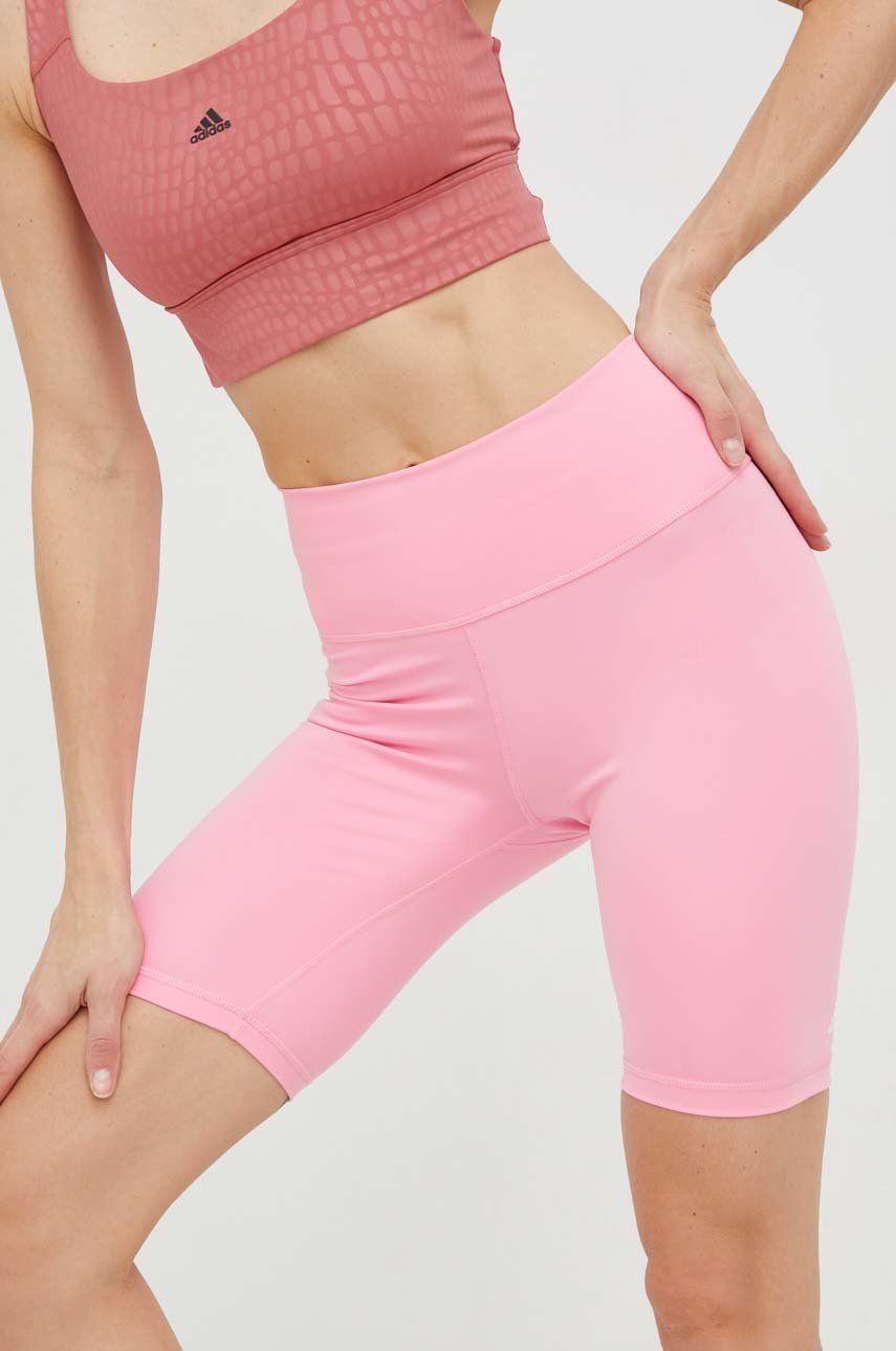 adidas Performance pantaloni scurți de antrenament Optime femei, culoarea roz, neted, high waist