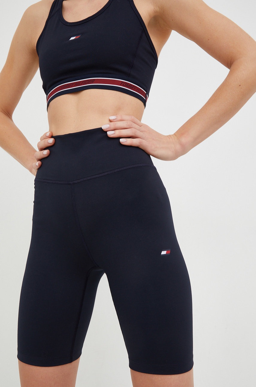 

Шорты Tommy Hilfiger женские цвет синий однотонные высокая посадка