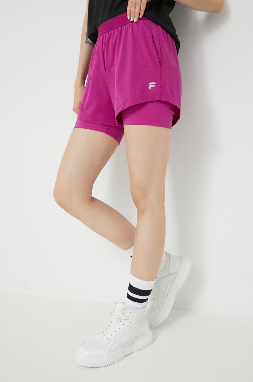 Běžecké šortky Fila Racine fialová barva, high waist - fialová -  Materiál č. 1: 88% Polyester