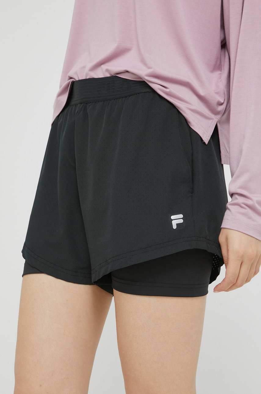 Fila Pantaloni Scurti De Alergare Racine Femei, Culoarea Negru, Neted, High Waist