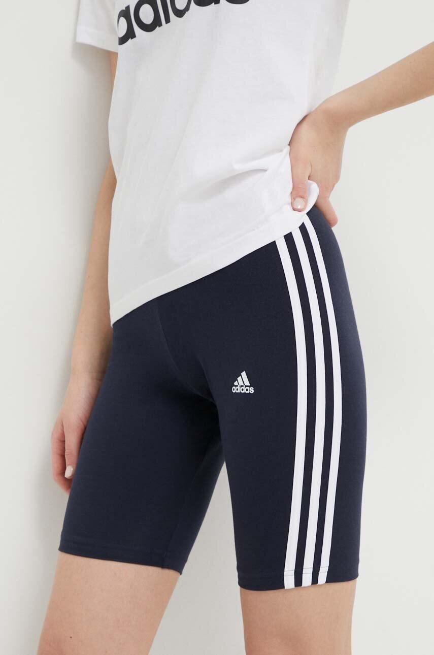 adidas pantaloni scurți femei, culoarea bleumarin, cu imprimeu, medium waist HF5955