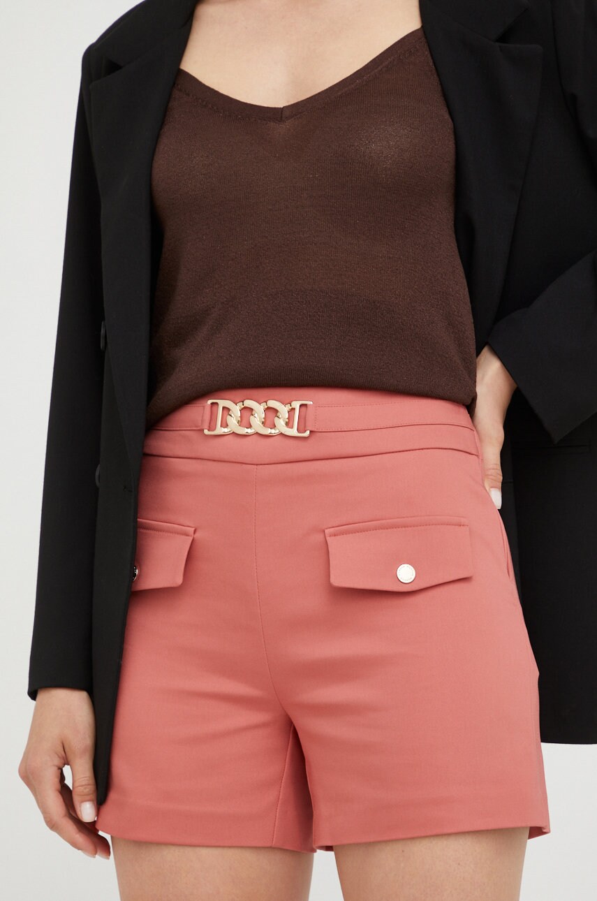 Morgan pantaloni scurti femei, culoarea roz, neted, high waist