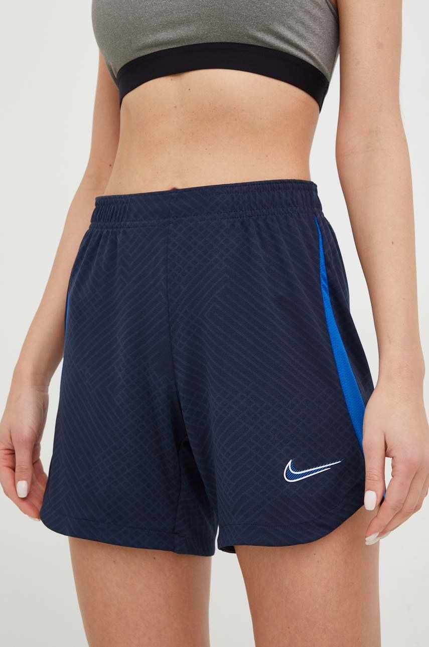 Tréninkové šortky Nike dámské, tmavomodrá barva, s potiskem, medium waist - námořnická modř -  