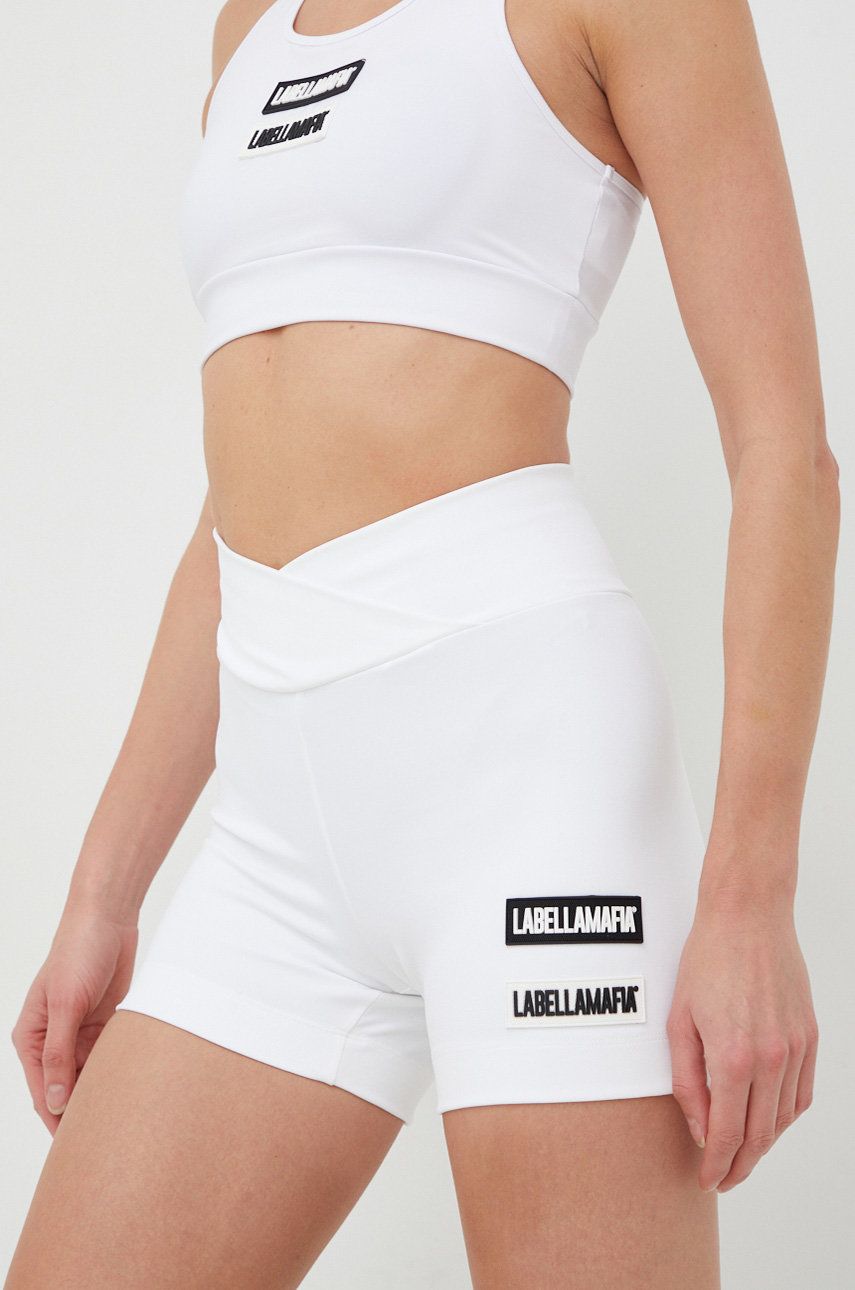 Tréninkové šortky LaBellaMafia Go On dámské, bílá barva, hladké, high waist - bílá -  78 % Poly