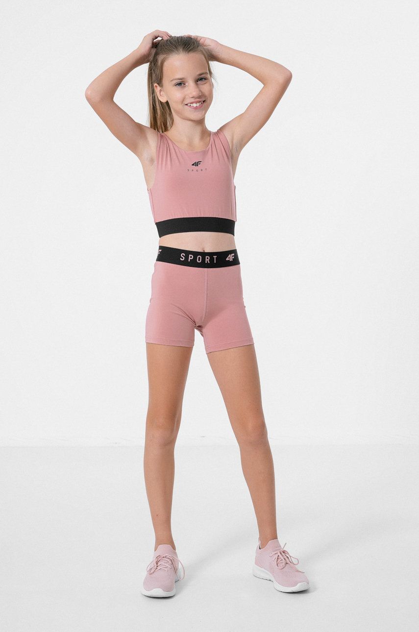 4F pantaloni scurti copii culoarea roz, cu imprimeu