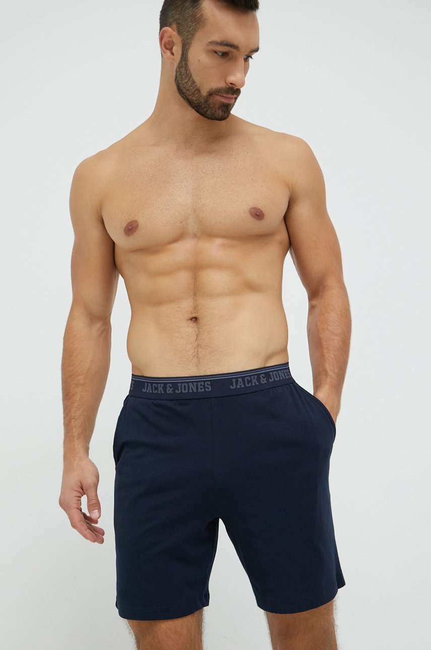 Jack & jones pantaloni scurți de pijama din bumbac barbati, culoarea albastru marin, neted