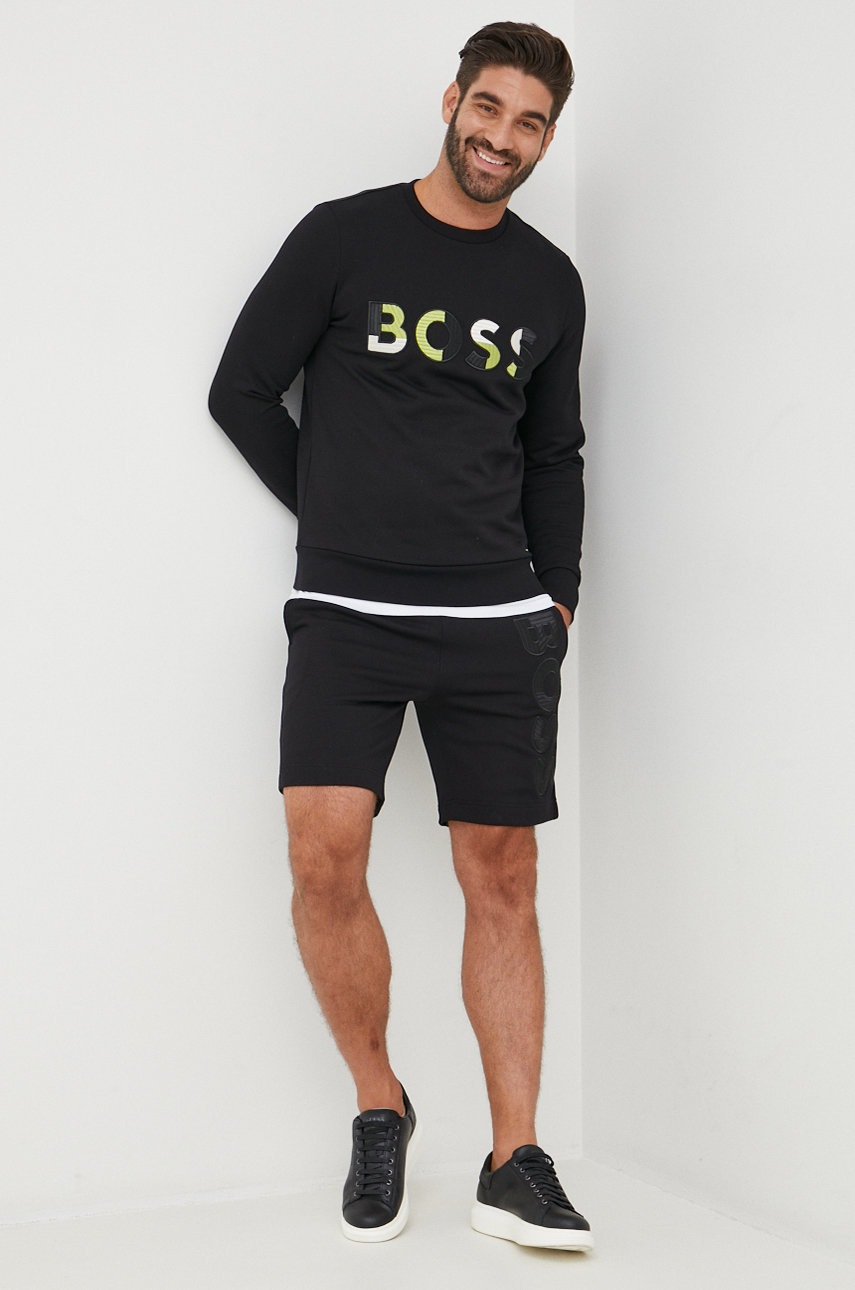 

Хлопковые шорты BOSS мужские цвет чёрный меланж