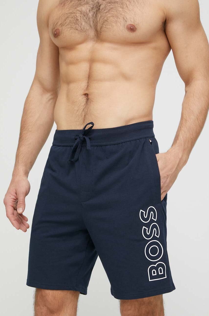 BOSS pantaloni scurti barbati, culoarea albastru marin, melanj