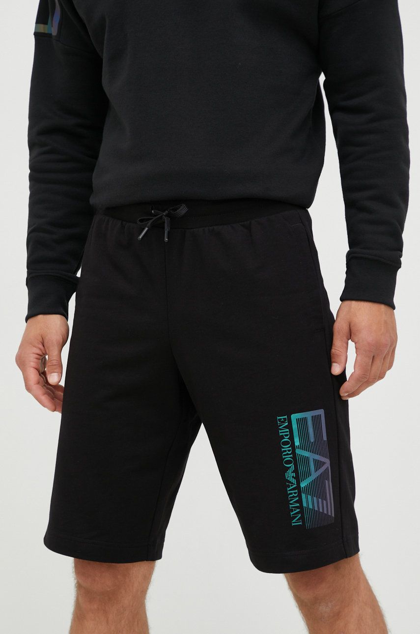 EA7 Emporio Armani pantaloni scurti din bumbac barbati, culoarea negru