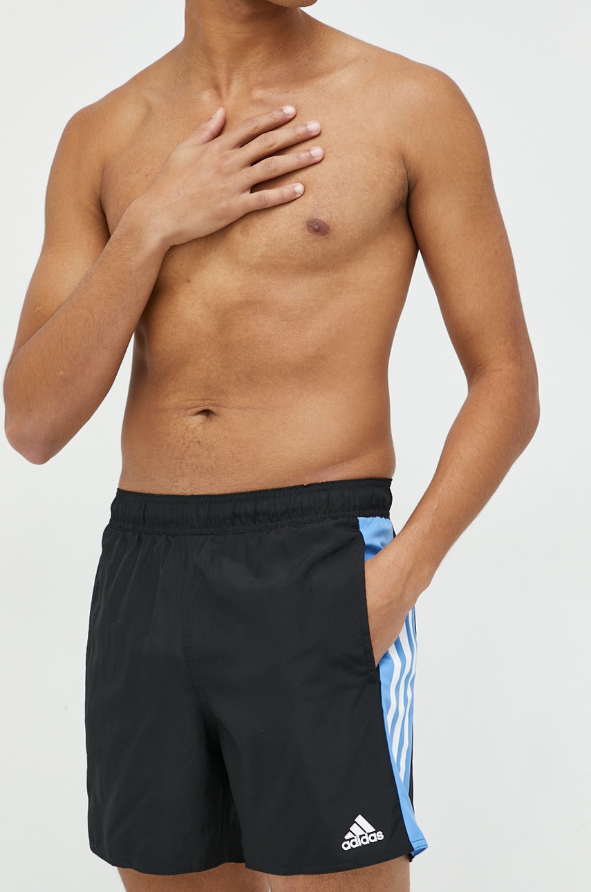Adidas performance pantaloni scurti de baie colorblock 3-stripes barbati, culoarea negru, cu imprimeu
