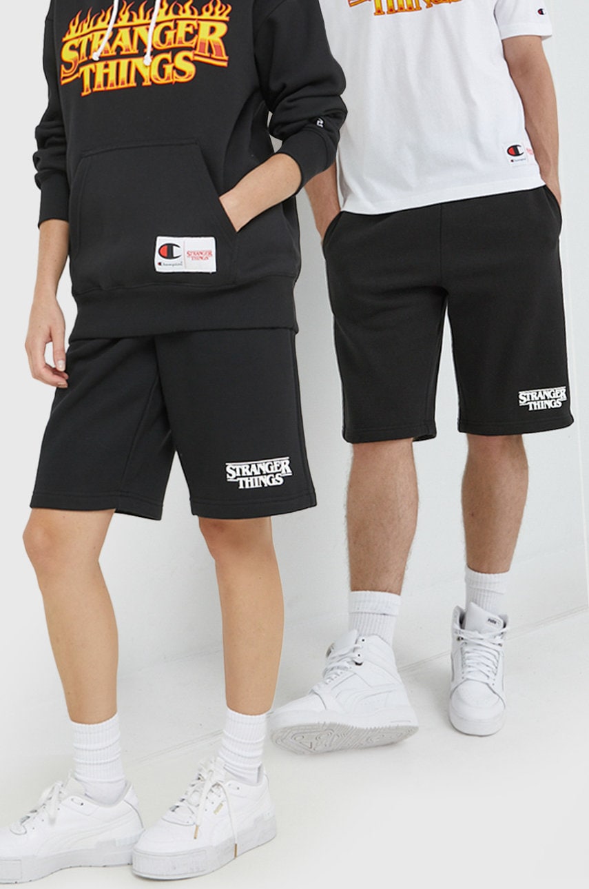 Champion pantaloni scurti Xstranger Things culoarea negru, cu imprimeu