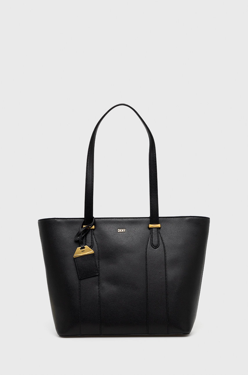 

Кожена чанта Dkny в черно, Черен