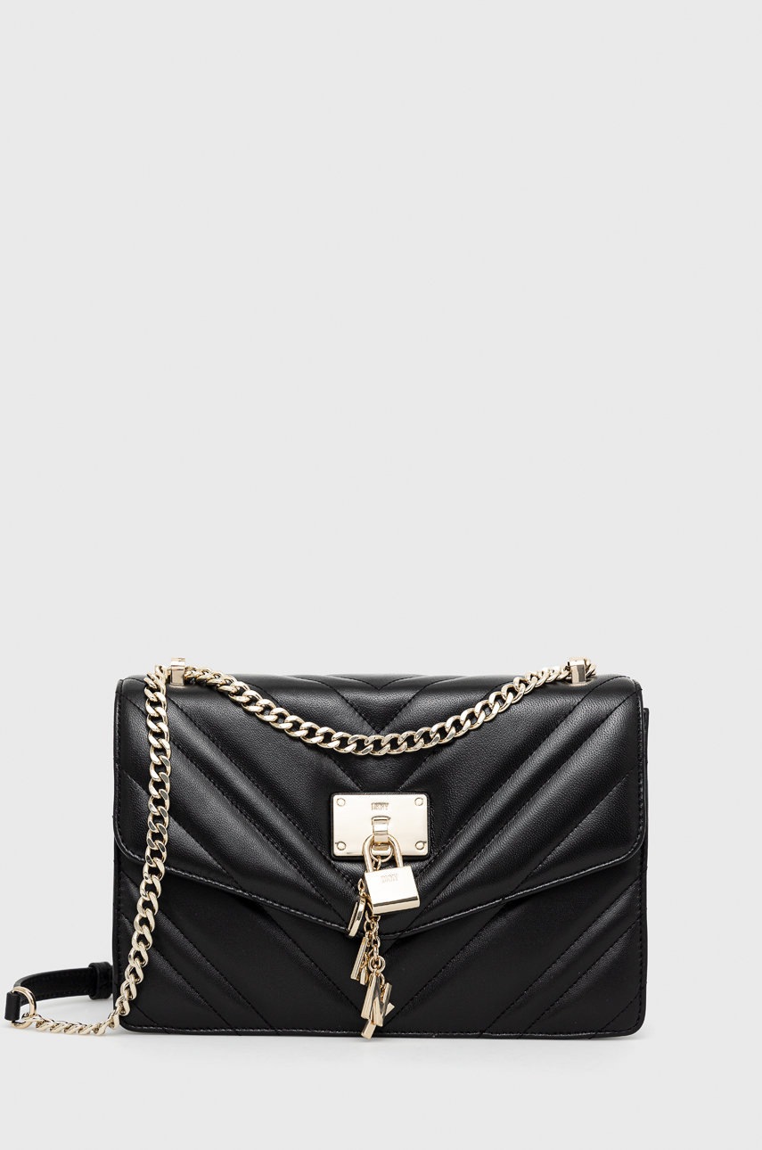 

Кожена чанта Dkny в черно, Черен
