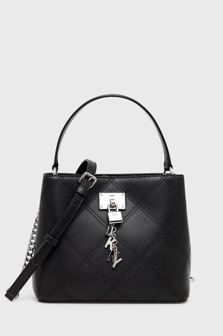 

Кожена чанта Dkny в черно, Черен