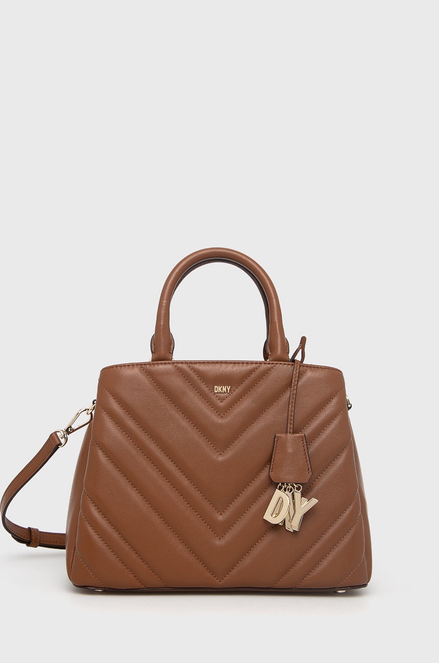 

Кожена чанта Dkny в кафяво, Кафяв