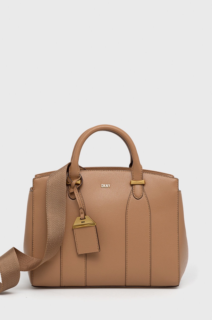 

Кожена чанта Dkny в кафяво, Кафяв