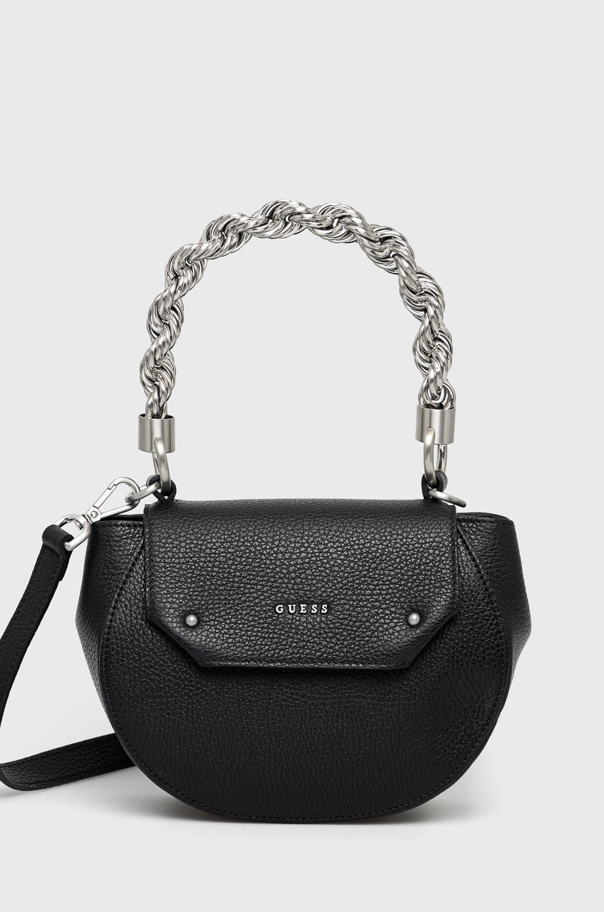 

Кожена чанта Guess в черно, Черен