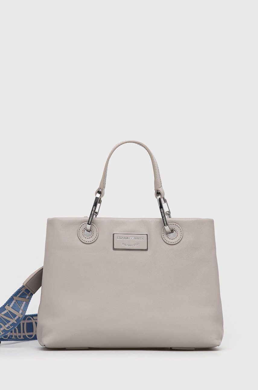 

Кожена чанта Emporio Armani в сиво, Сив