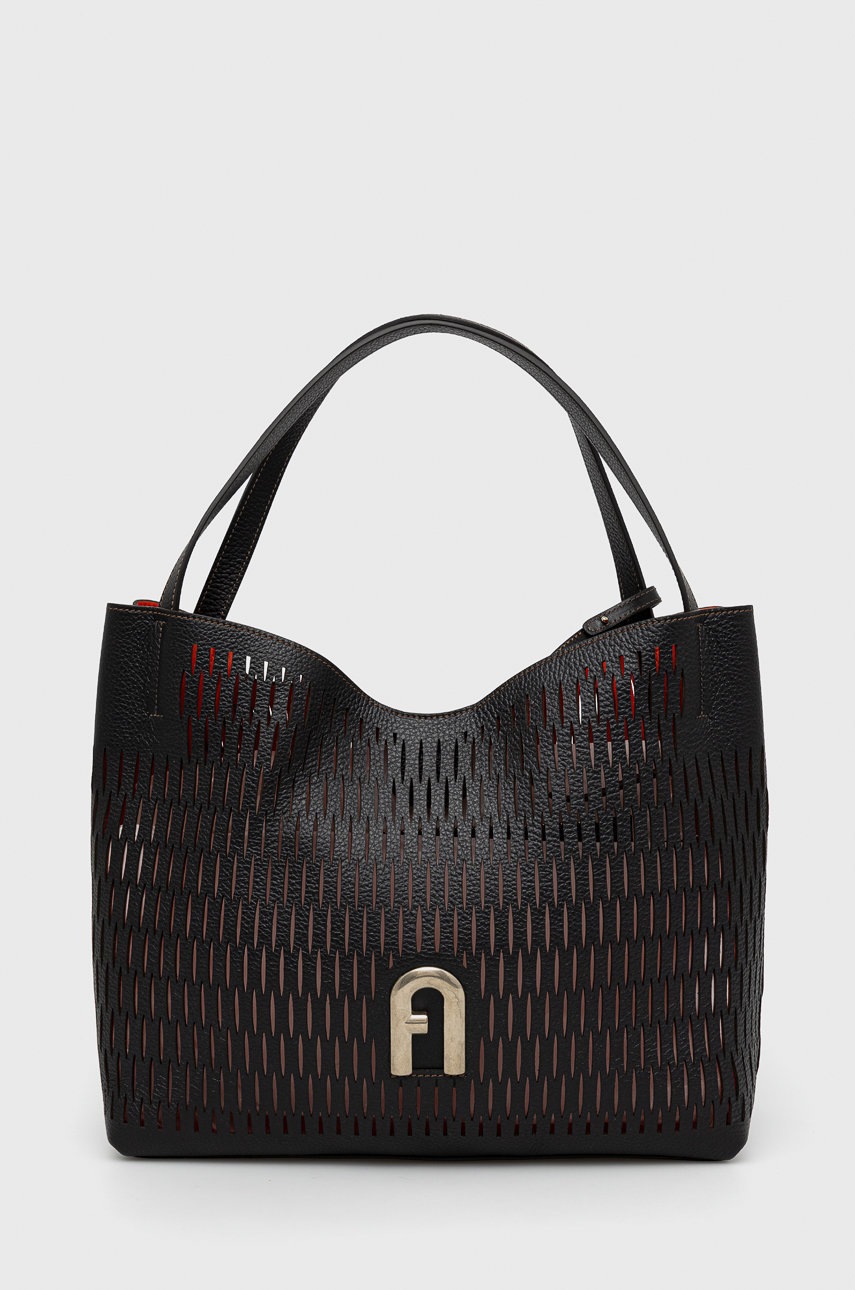 

Кожена чанта Furla в черно, Черен