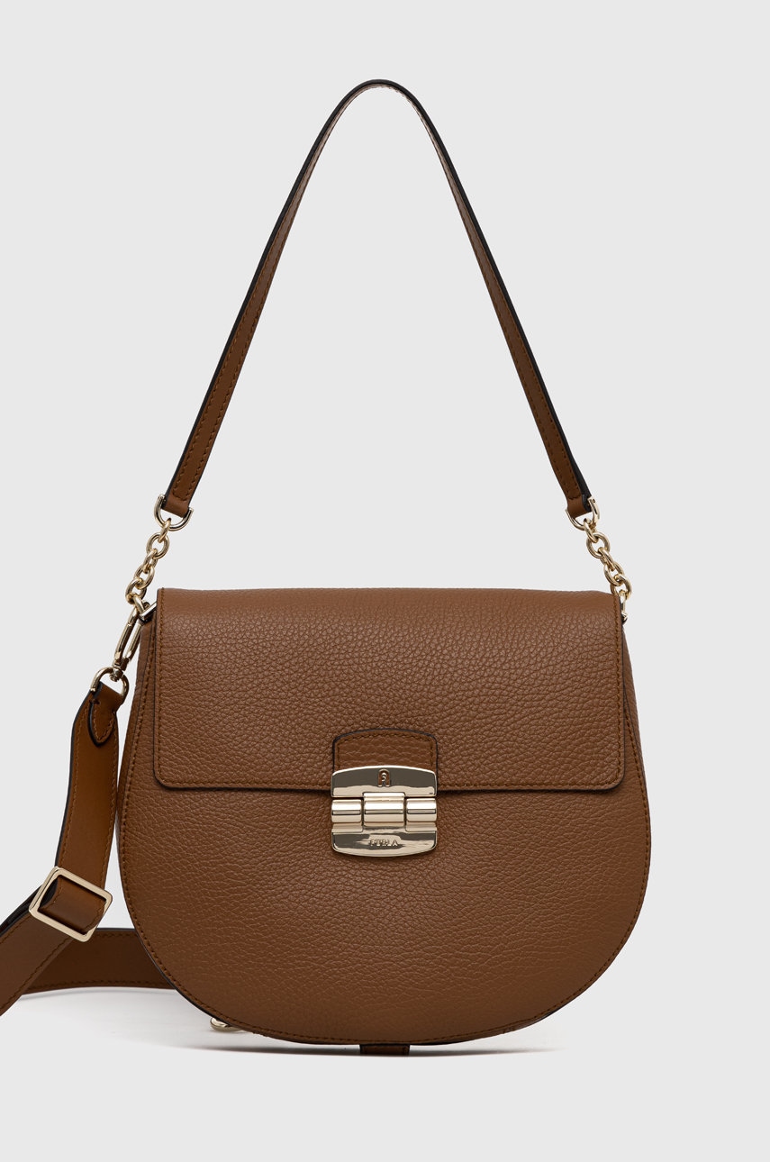 

Кожена чанта Furla в кафяво, Кафяв