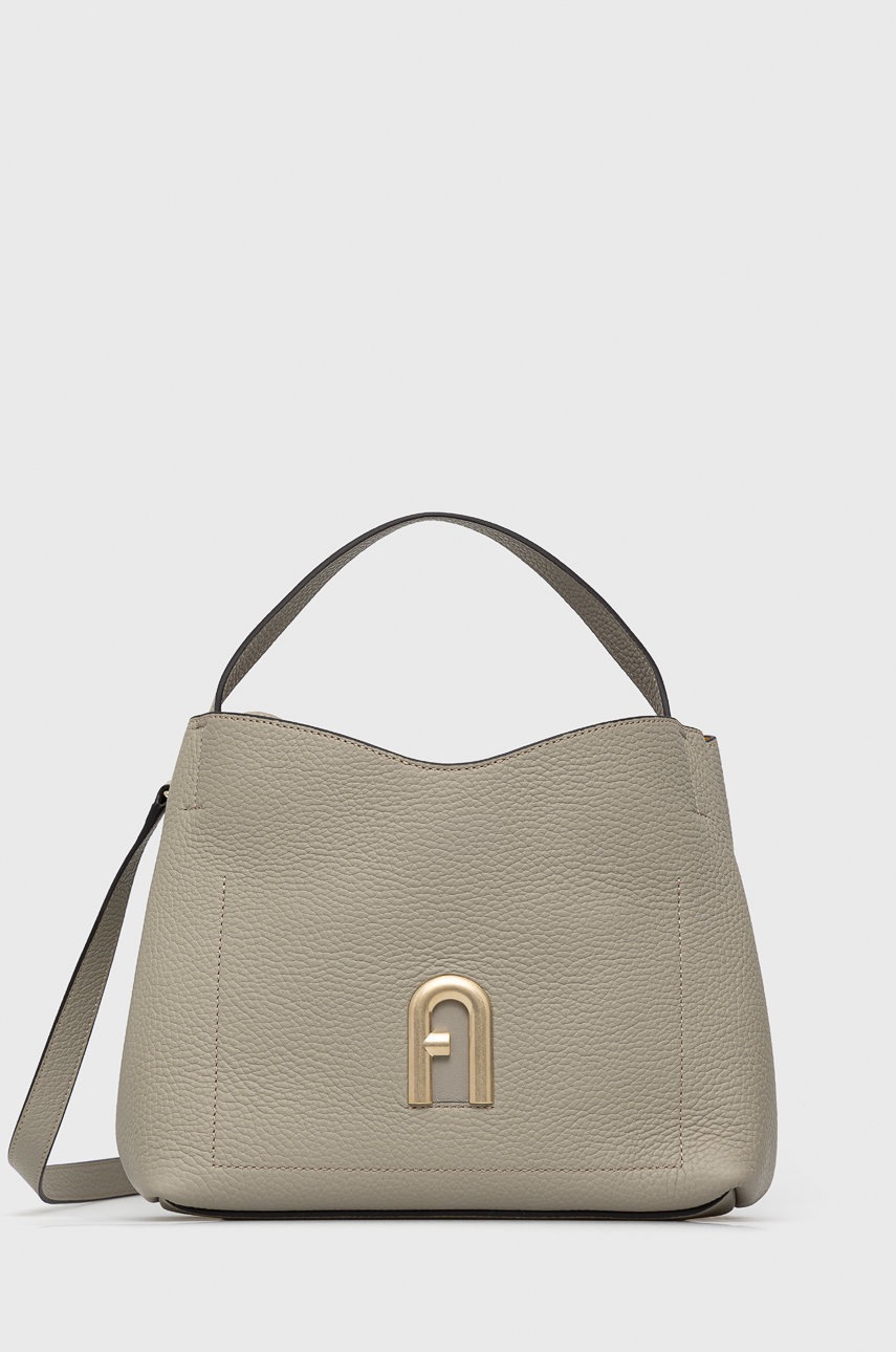 

Кожена чанта Furla в сиво, Сив