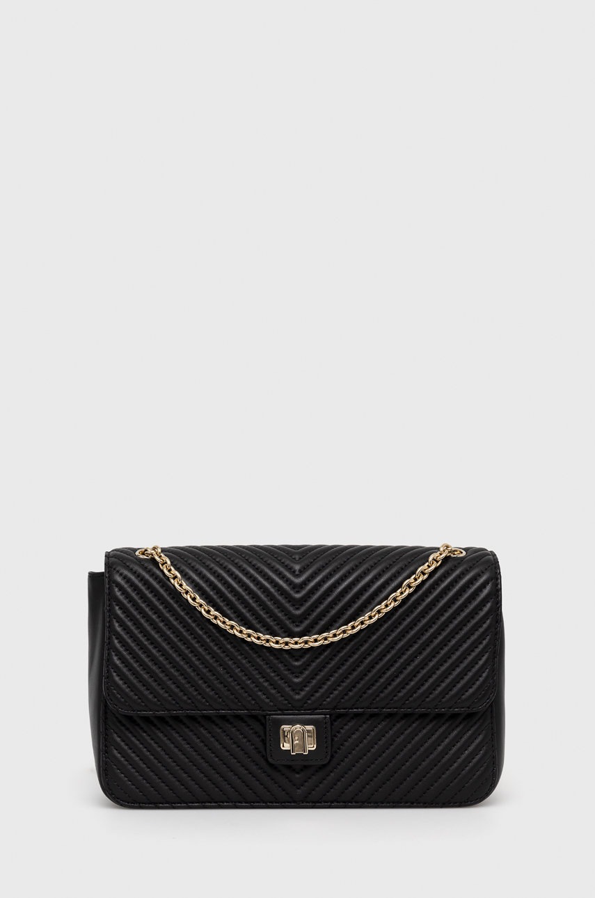 

Кожена чанта Furla в черно, Черен