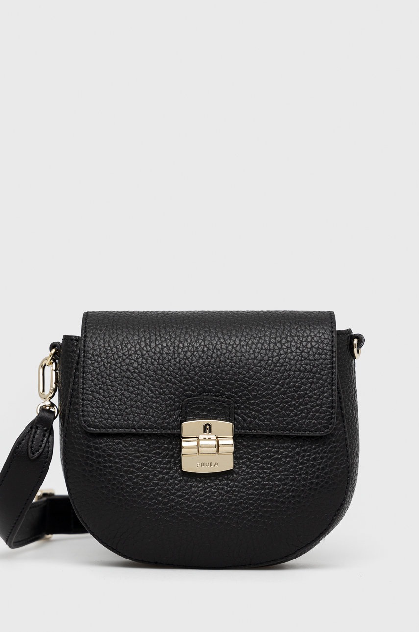 

Кожена чанта Furla в черно, Черен