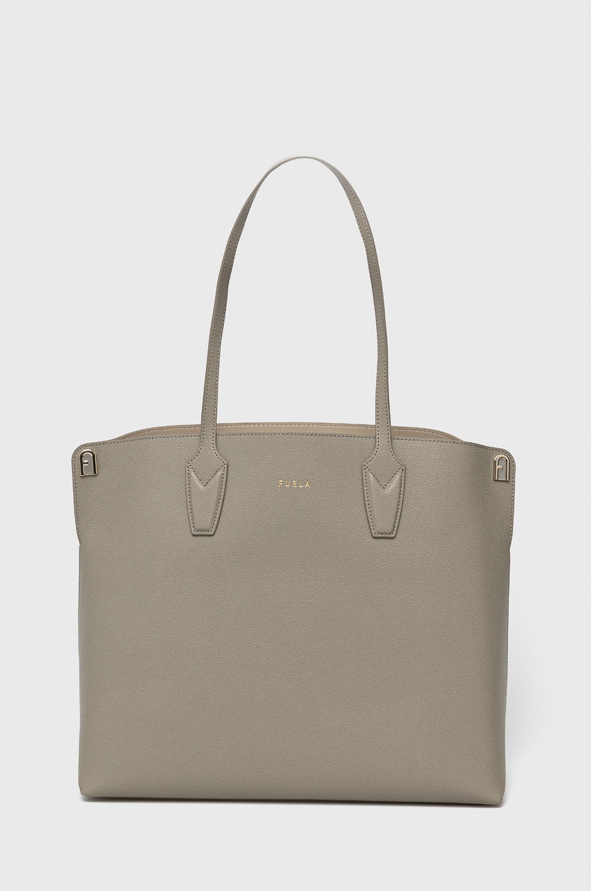 

Кожена чанта Furla в сиво, Сив