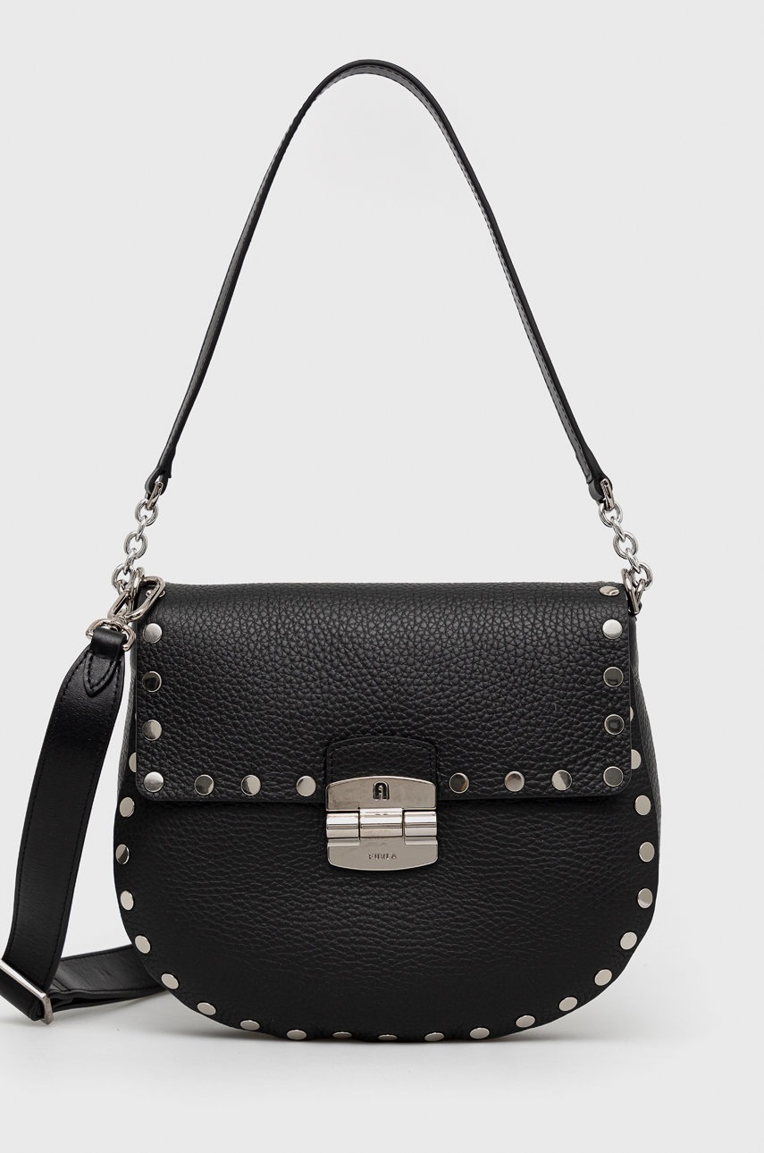 

Кожена чанта Furla в черно, Черен